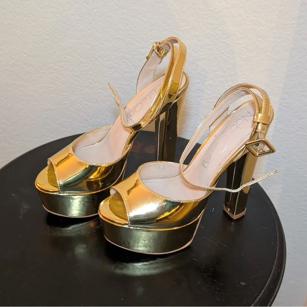 Gold Metallic Platform Slingback Heels
